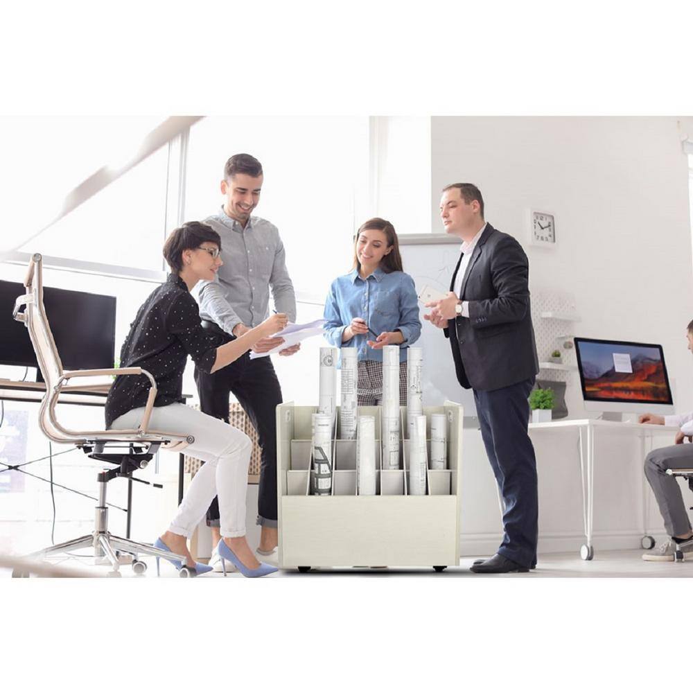 Alt View 2. AdirOffice - Wood 21-Slot Portable Roll File Cart - White.