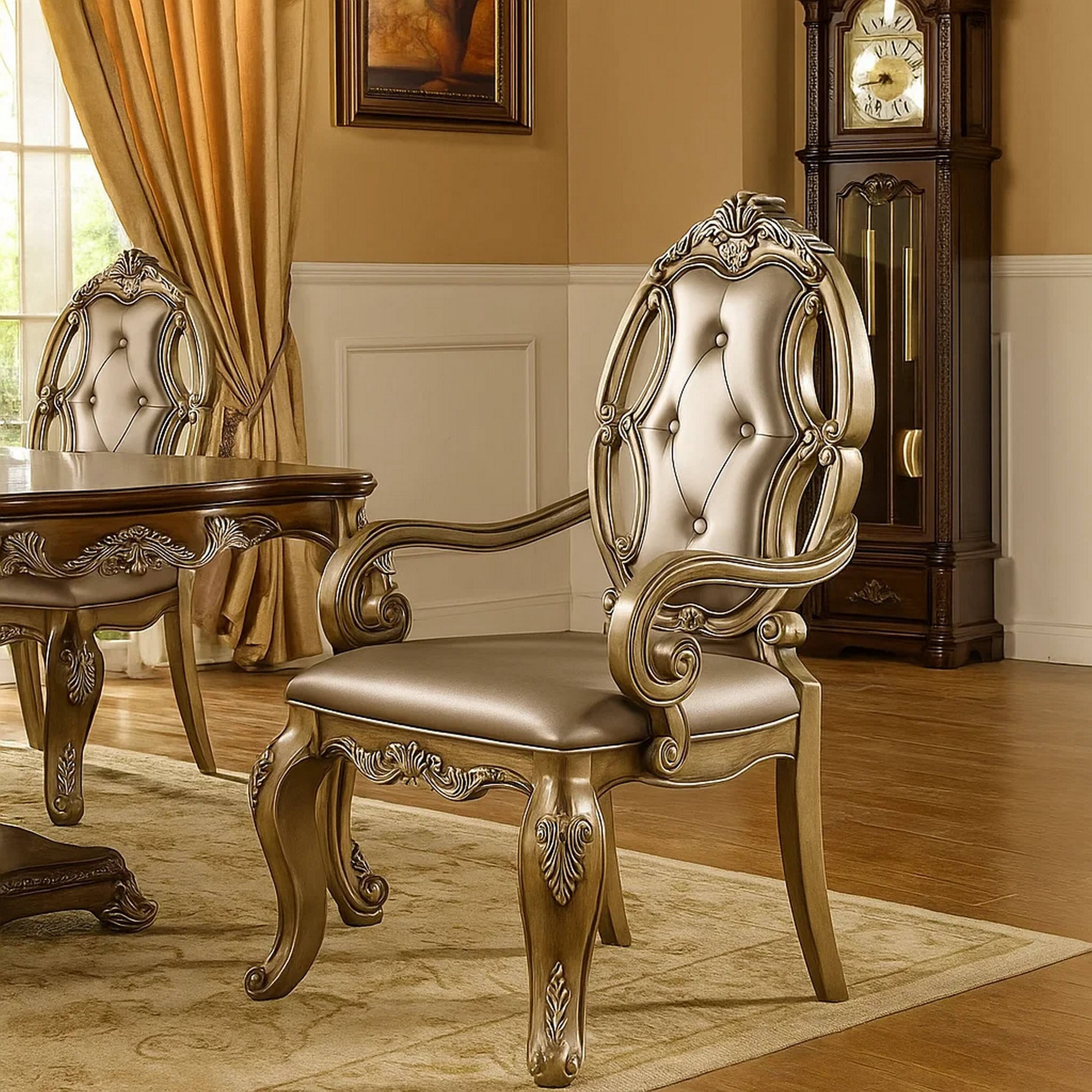 Alt View 6. Manhattan Lane - Wood and Fabric Dining Chairs with Armrests, Set of 2 - Brown and Champagne.