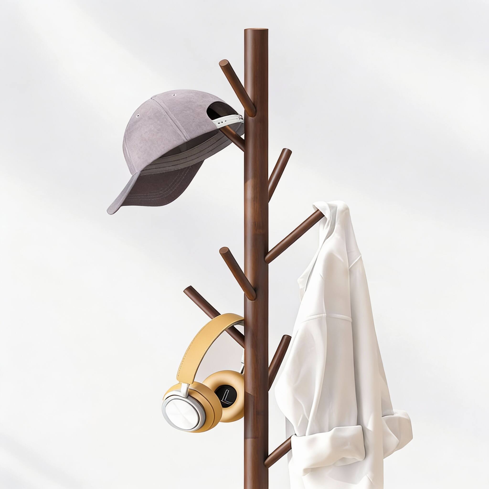 Alt View 2. Frangdom - Freestanding Coat Rack 8 Hooks Adjustable Height No Tools - White Bamboo 12"D x 12"W x 69"H.