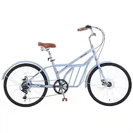 HTUTWOO - 24 " Commuter Bike for Adults - 6 Speed Steel Frame City Bicycle, Double Disc Brakes,Adjustable Seat,Aluminum Alloy Rims - Blue
