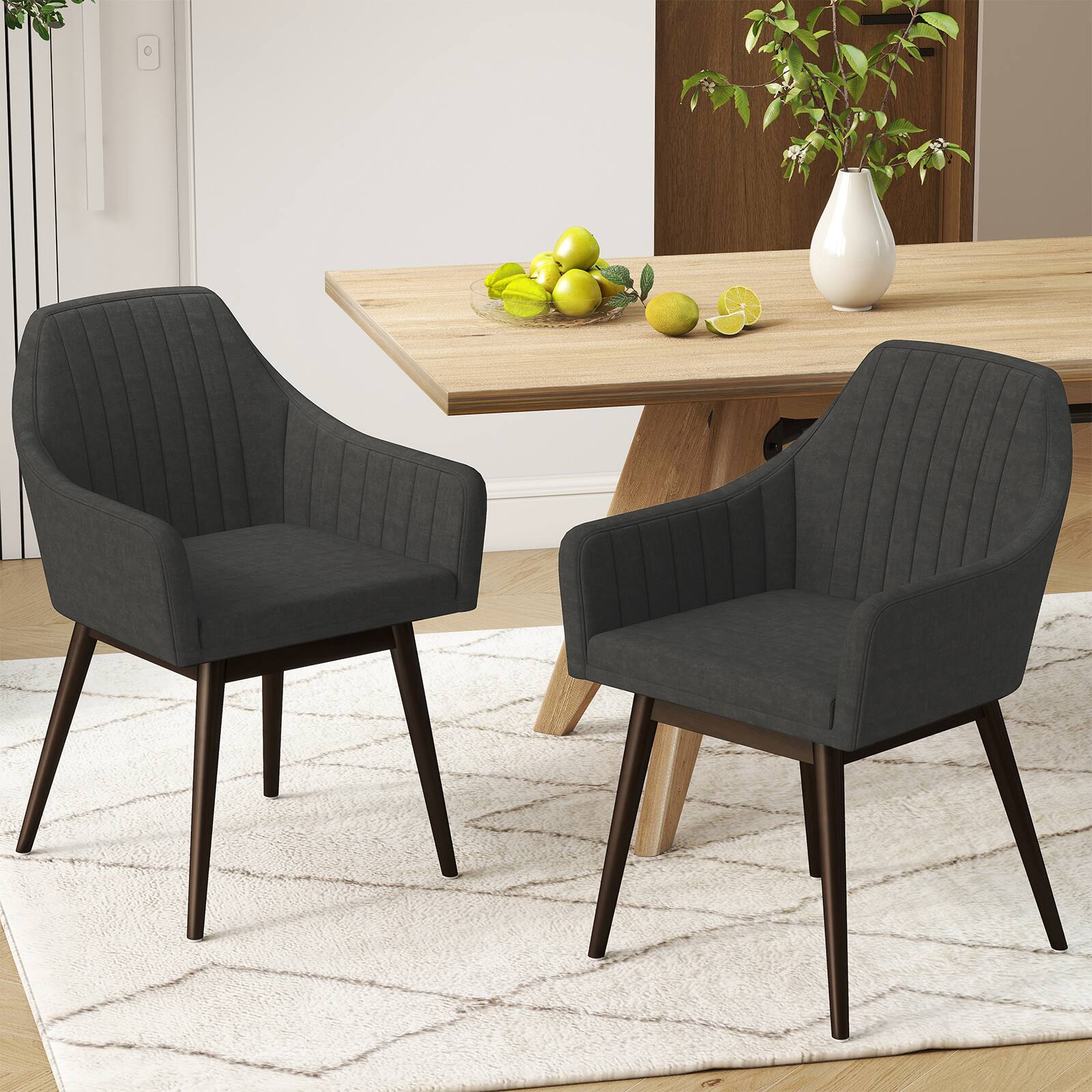Alt View 1. Gymax - Gymax Set of 4 Dining Chairs Upholstered Kitchen Table Chairs w/ Solid Wood Legs Black - Black.