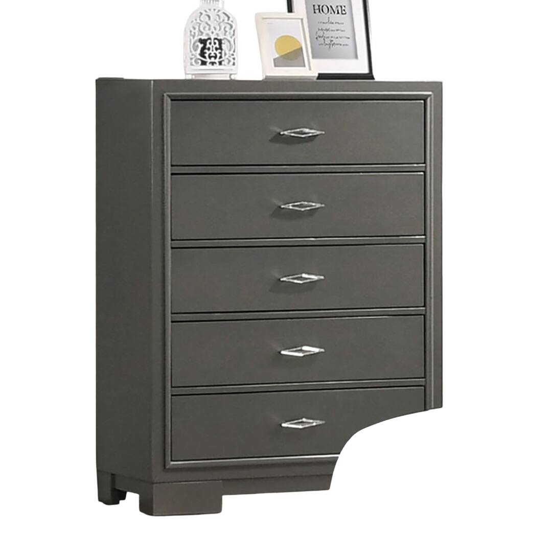 Angle. TinyHomie - 1pc chest Contemporary Style Five Drawers Acrylic Drawers Handles Bracket Feet Metallic Grey Finish - Metallic Grey.