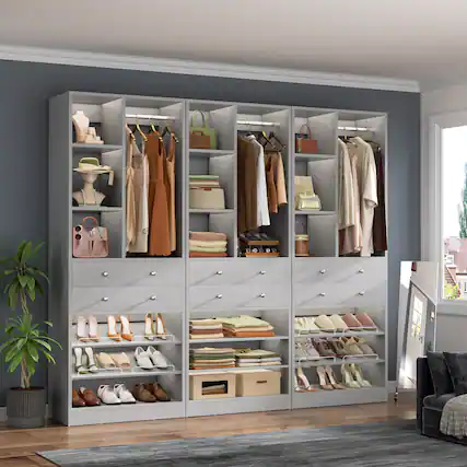 Front. Aheaplus - 84" Free-Standing Closet Organizer with Drawers & Shelves, 1800LBS Load, 3-Pack Tower System - Gray.
