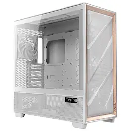 Antec - FLUX Pro White, 6 x PWM Fans Included, High-Airflow Front Panel With Walnut Wood, Full-Tower E-ATX PC Case - White