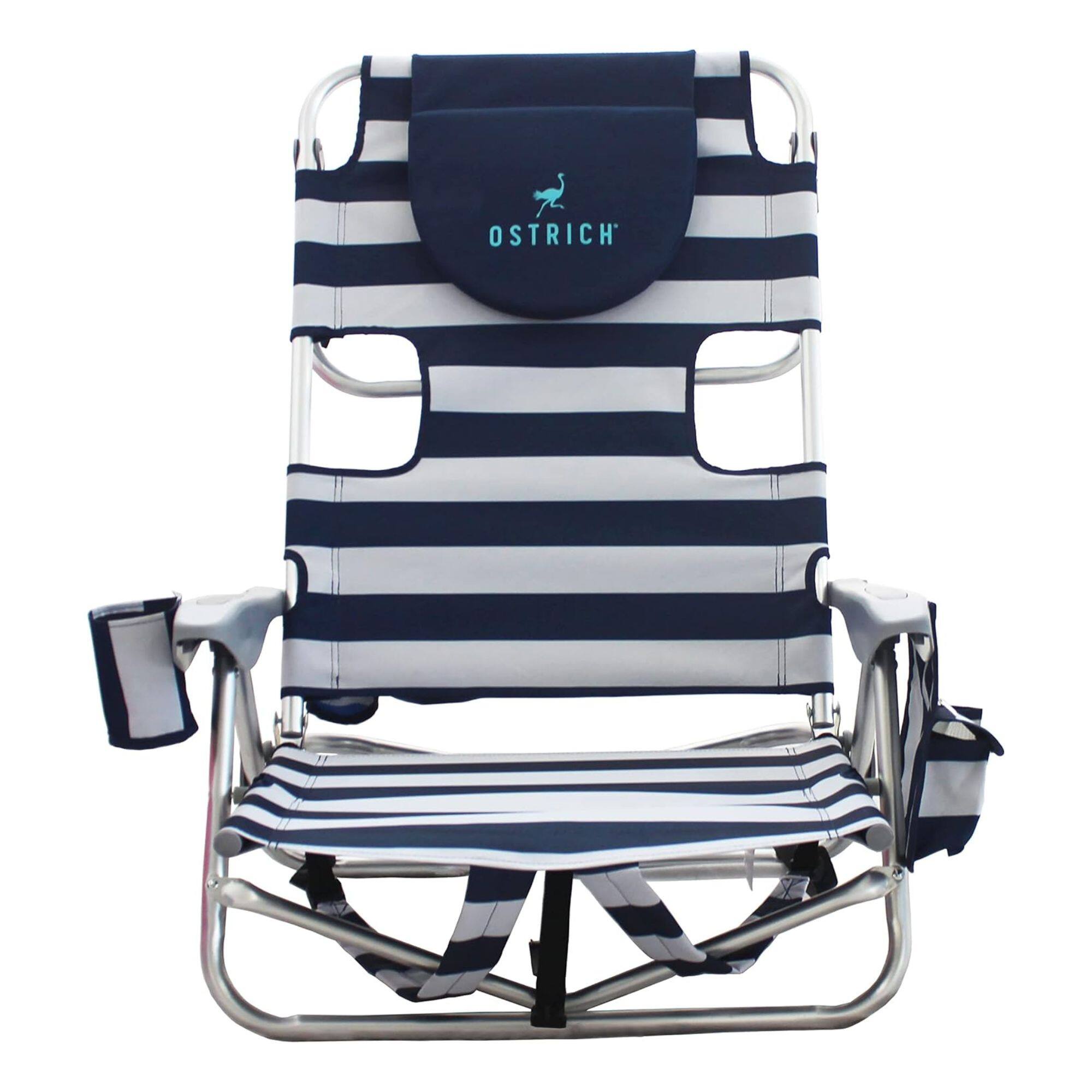 Alt View 1. Ostrich - Ostrich The Deluxe Backpacker Portable Beach Chair with Cooler Bag, Blue Stripe - Blue and White Striped.