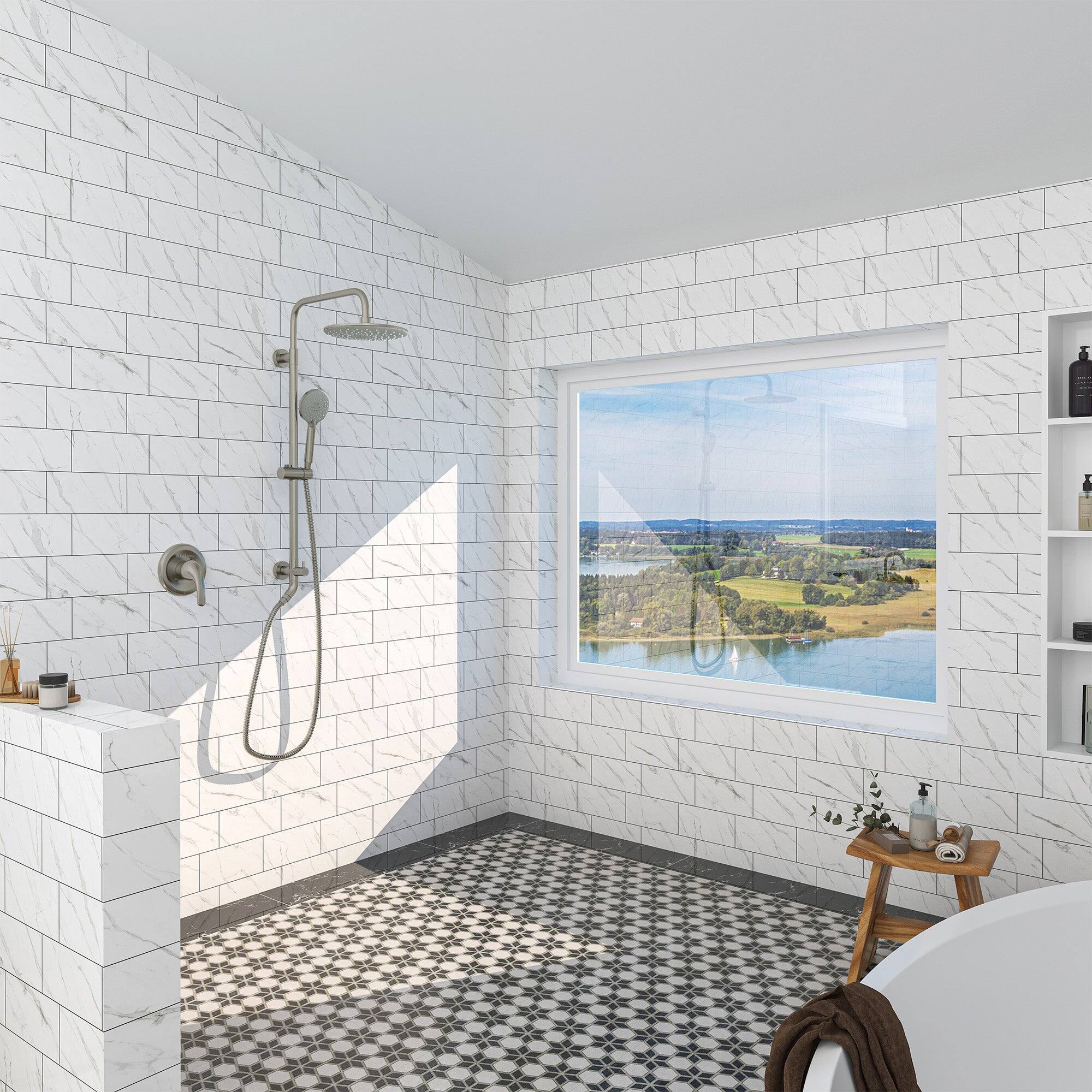 Alt View 3. Boyel Living - 3-Spray Patterns with 2.5 GPM 10 in. Wall Mount Dual Shower Heads with Pressure Balance Valve in Brushed Nickel - Brushed Nickel.