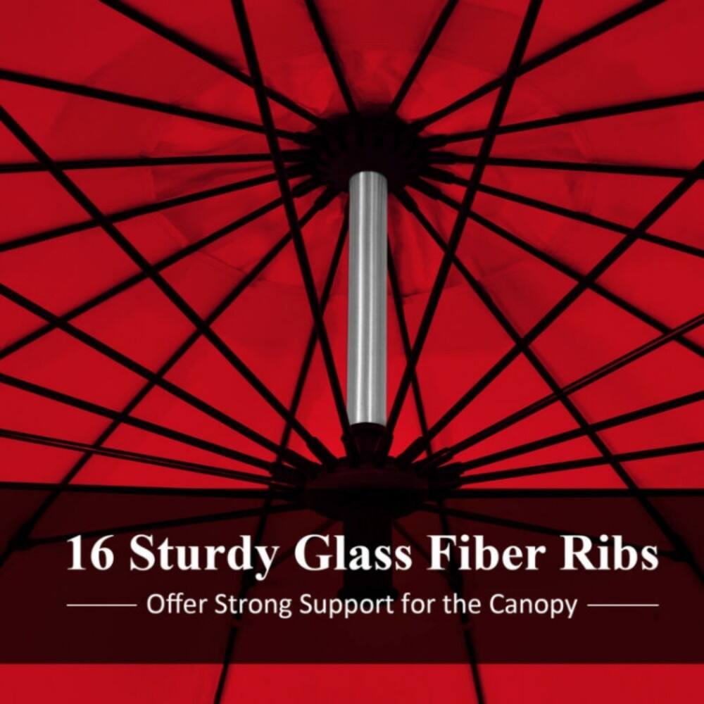 16 Sturdy Glass Fiber Ribs Offer Strong Support for the Canopy