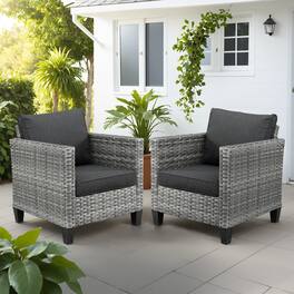 Ovios - 2 PCS Patio Furniture Comfy Single Chair Outdoor Rattan Armchair Wicker Chair with Cushions - Black