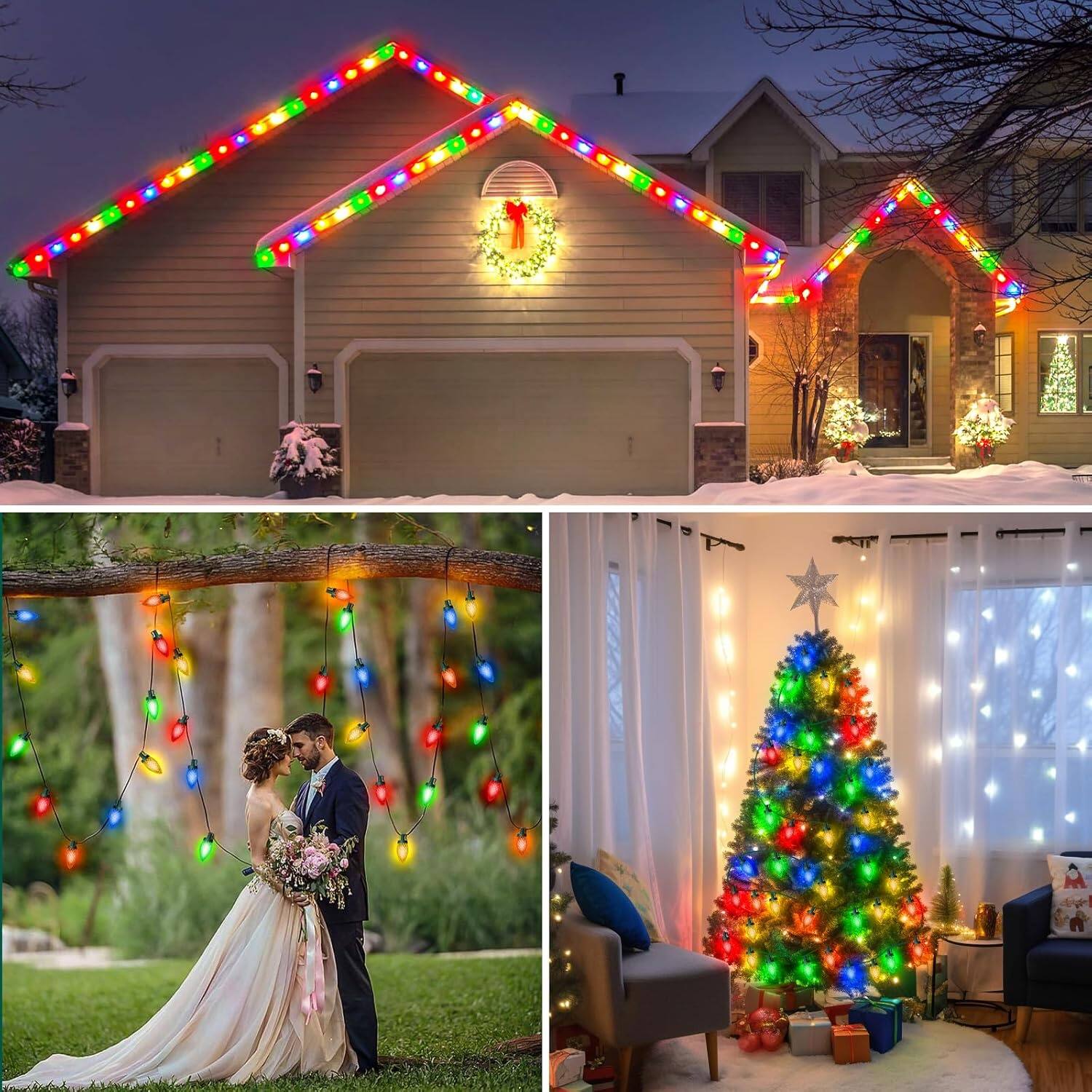 Back. Nordic Hygge - C9 LED Christmas Lights – 67FT 100 Bulbs Waterproof and Extendable Outdoor String Lights for Holiday and Event Decor - Multicolor.