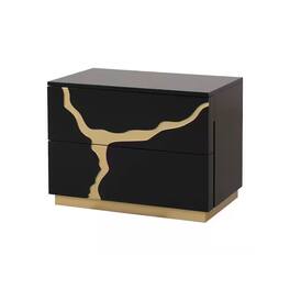 Manhattan Lane - Goldie Nightstand, 2 Drawers, 28 Inch - Black/Gold