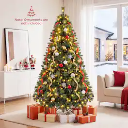 Costway - 7 FT Balsam Fir Christmas Tree with 1312 Branch Tips, 82 Pine Cones, 400 LED Lights - Green