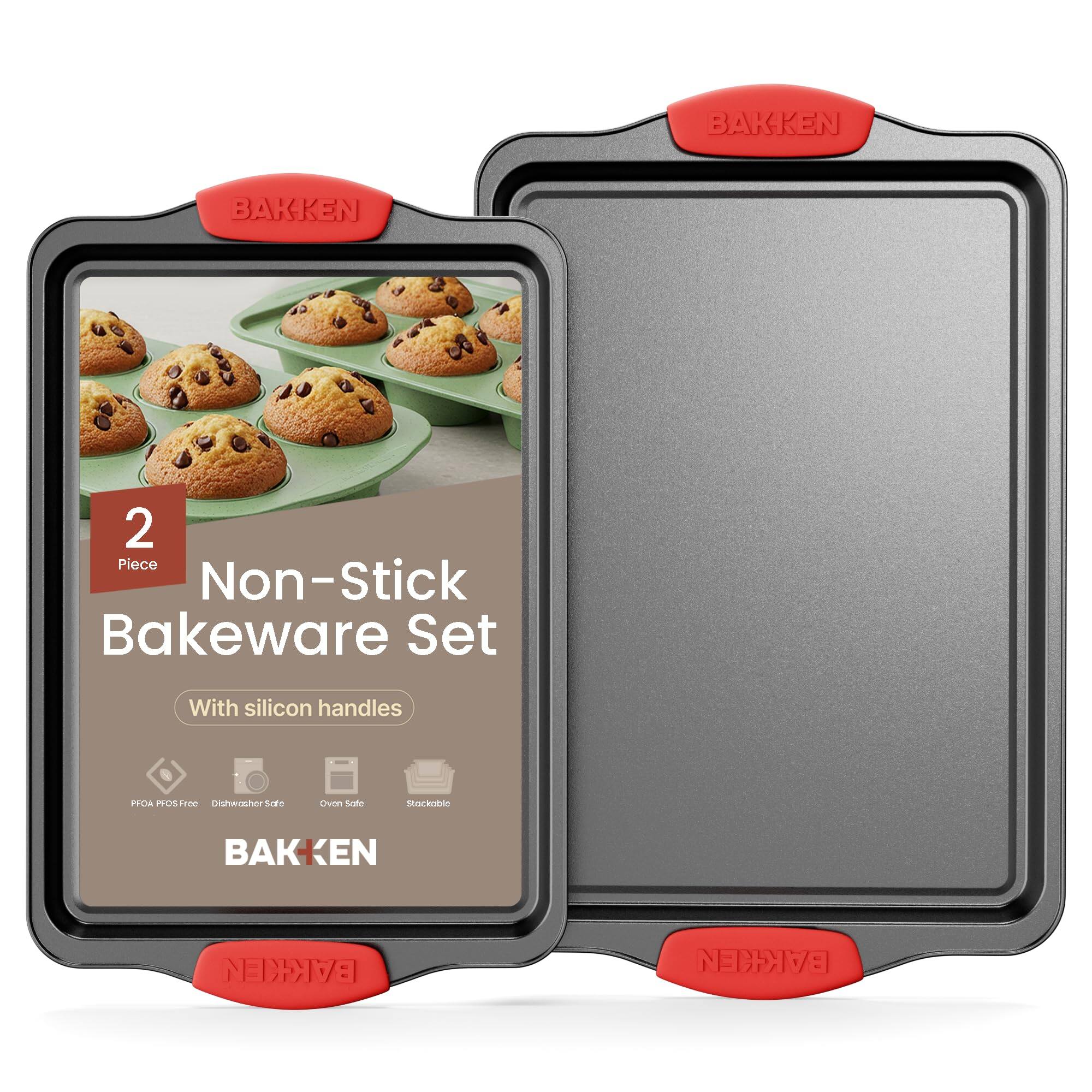 BAKKEN  
2 Piece Non-Stick Bakeware Set  
With silicon handles  
PFOA PFOS Free Dishwasher Safe  
Oven Safe  
Stackable  
BAKKEN