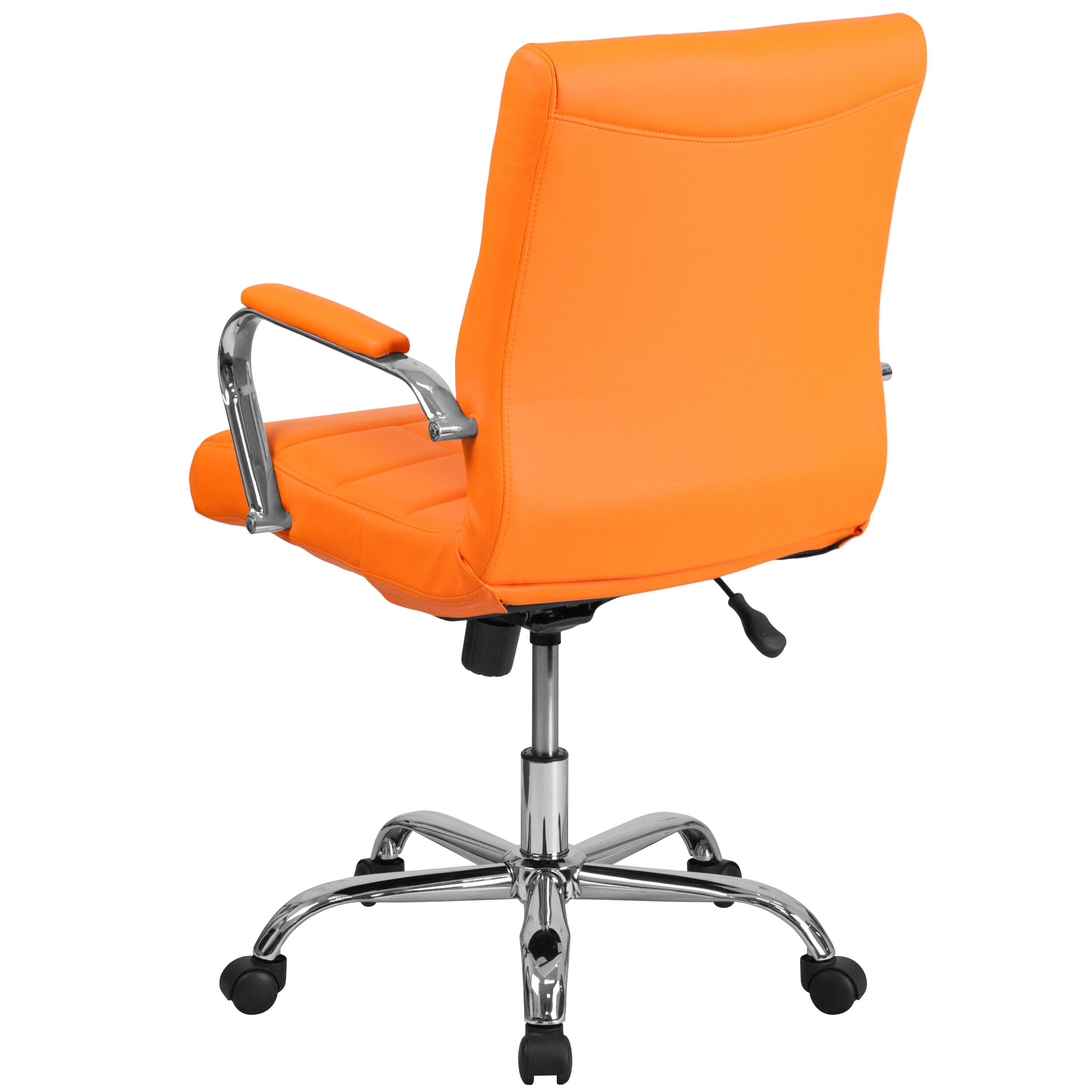 Alt View 5. Emma + Oliver - Mid-Back Vinyl Executive Swivel Office Chair with Chrome Base and Arms - Orange.