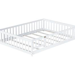 GOODSILO - Full Size Low Profile Children's Floor Bed with Safety Guardrails and Entry Door, Solid Wood Construction - White