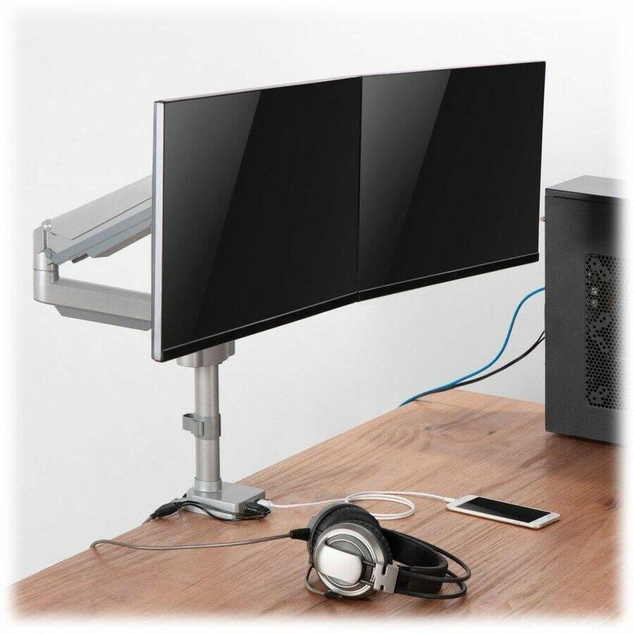 Alt View 3. Tripp Lite - Eaton Tripp Lite Series Dual-Display Gas-Arm Mount for 13" to 34" Monitors - Clamp or Grommet, USB, Audio Ports - Silver.