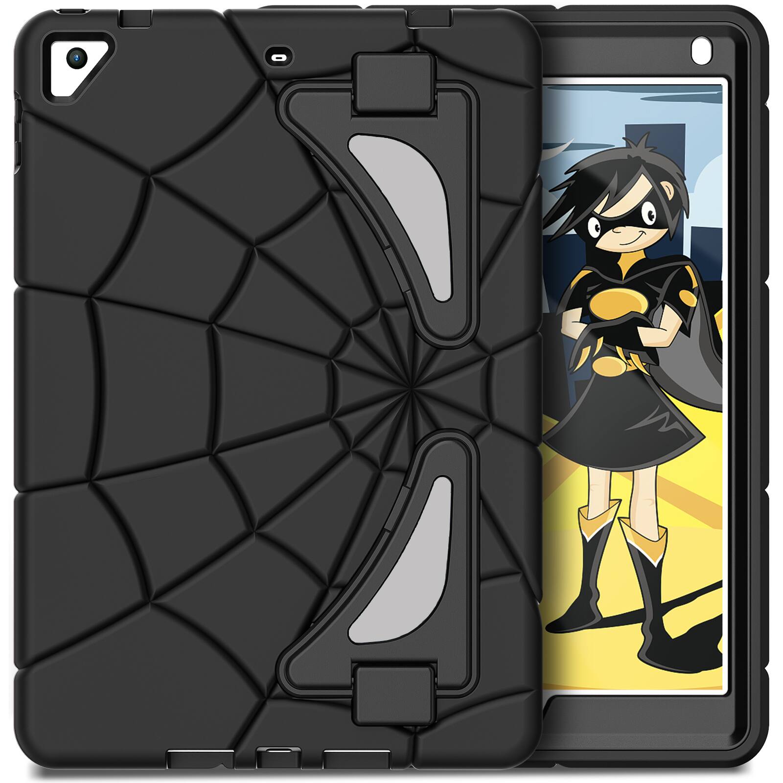Angle. Dteck - Rugged Case for Apple iPad (6th Generation) 9.7" 2018, Shockproof Dual-Layer Cover Built-In Kickstand and Pencil Holder - Black.