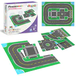 PicassoTiles - 12PC Building Blocks Brick 10x10 Baseplates City Street Traffic Parking Roadway Toy for Kids