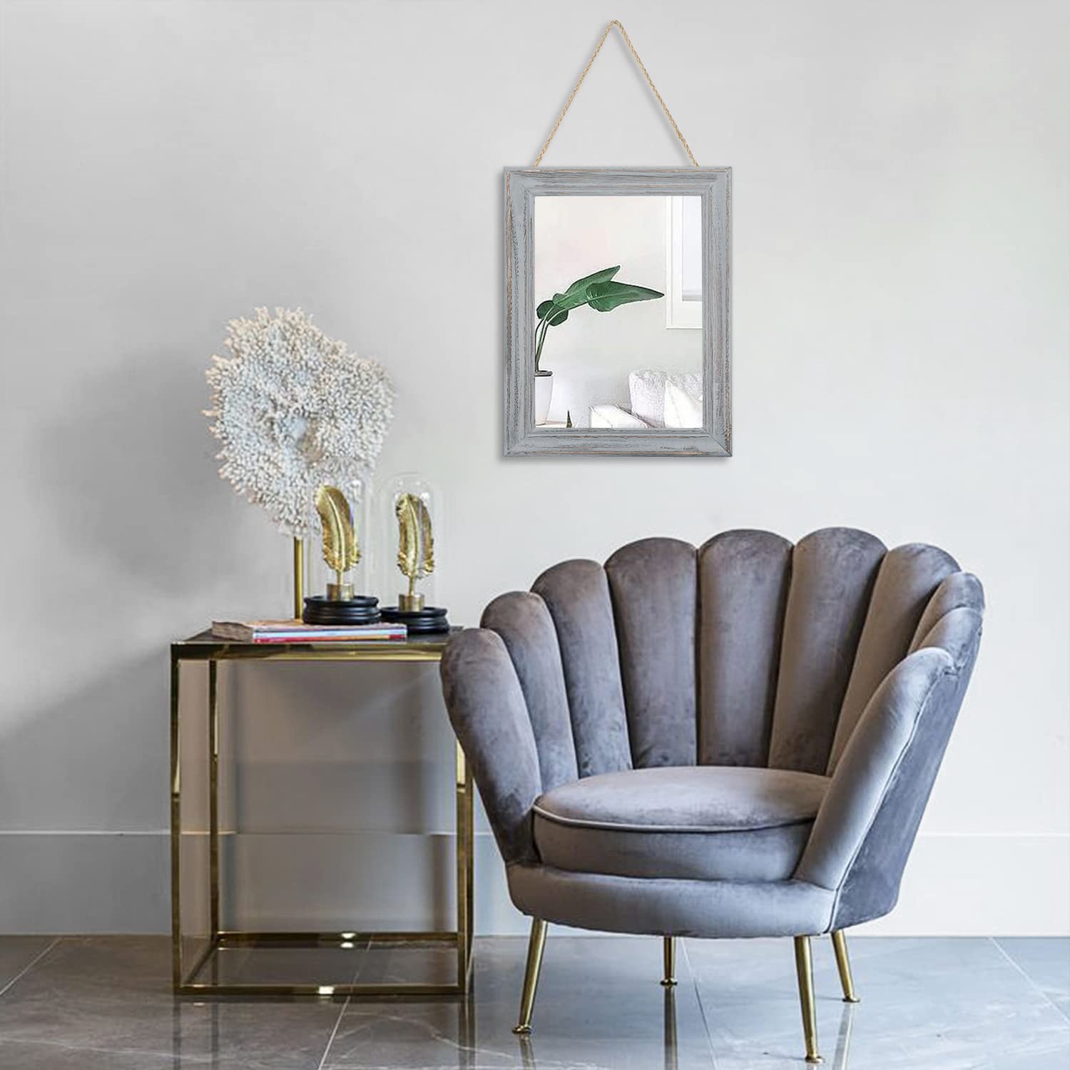 Alt View 5. Dapper Styles - Wooden Mirror With Framed Rectangular Retro Wall Mirrors Decorative For Bathroom Bedroom Living Room Hallwa... - A-retro White-16"L x 12"W.