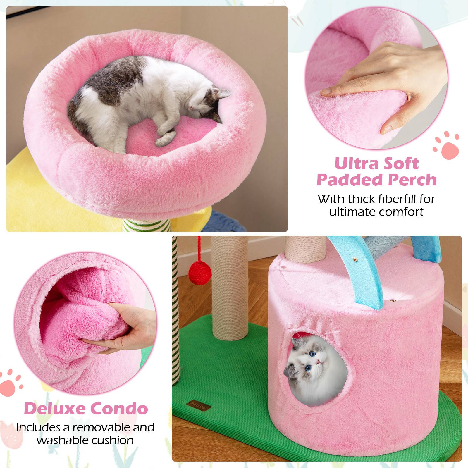 Ultra Soft Padded Perch With thick fiberfill for ultimate comfort Deluxe Condo Includes a removable and washable cushion