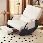 Front. KERDOM - Corduroy Rocking Chair with Footrest, Cover Washable, Upholstered Cradle Armchair Nap Recliner Glider Chair with Ottoman - White.