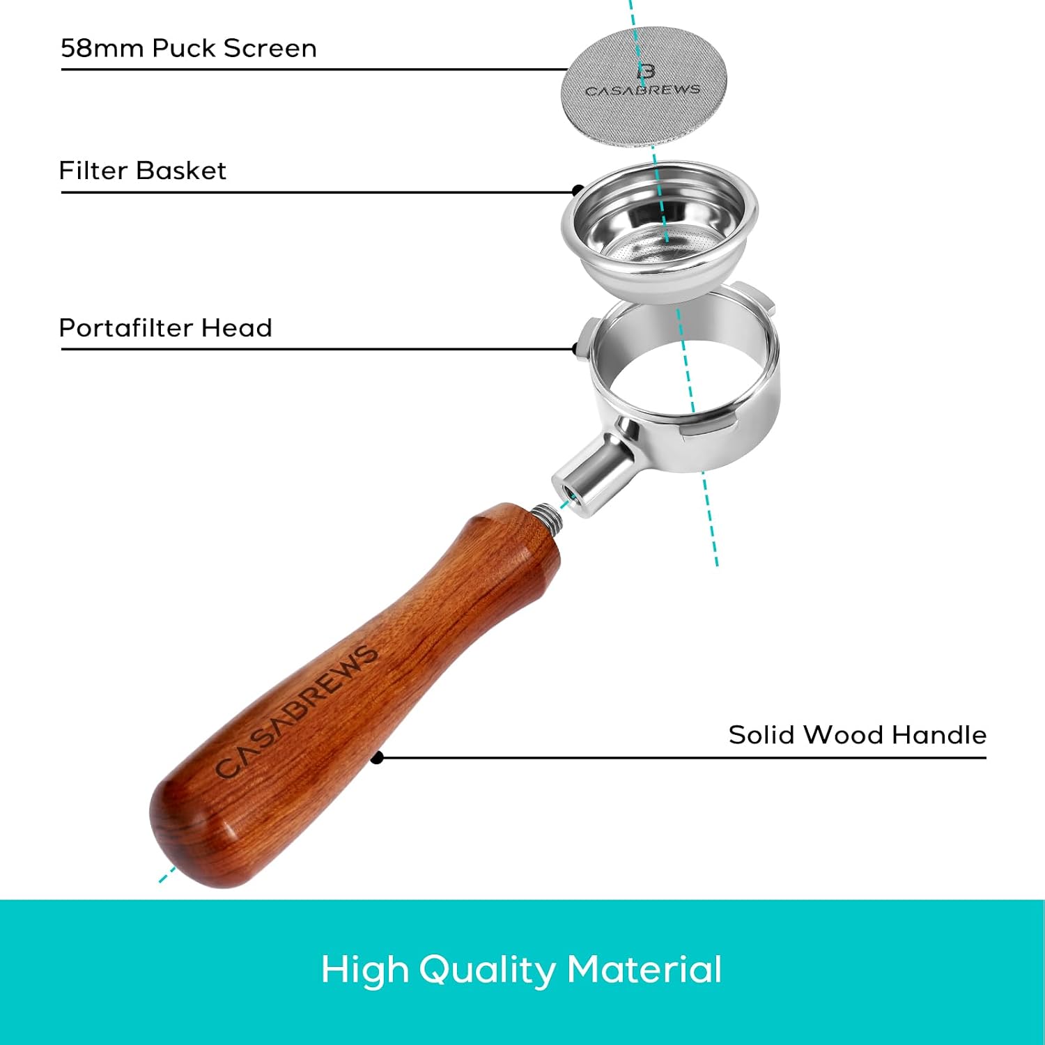 58mm Puck Screen  
B CASABREWS  
Filter Basket  
Portafilter Head  
CASABREWS Solid Wood Handle High Quality Material