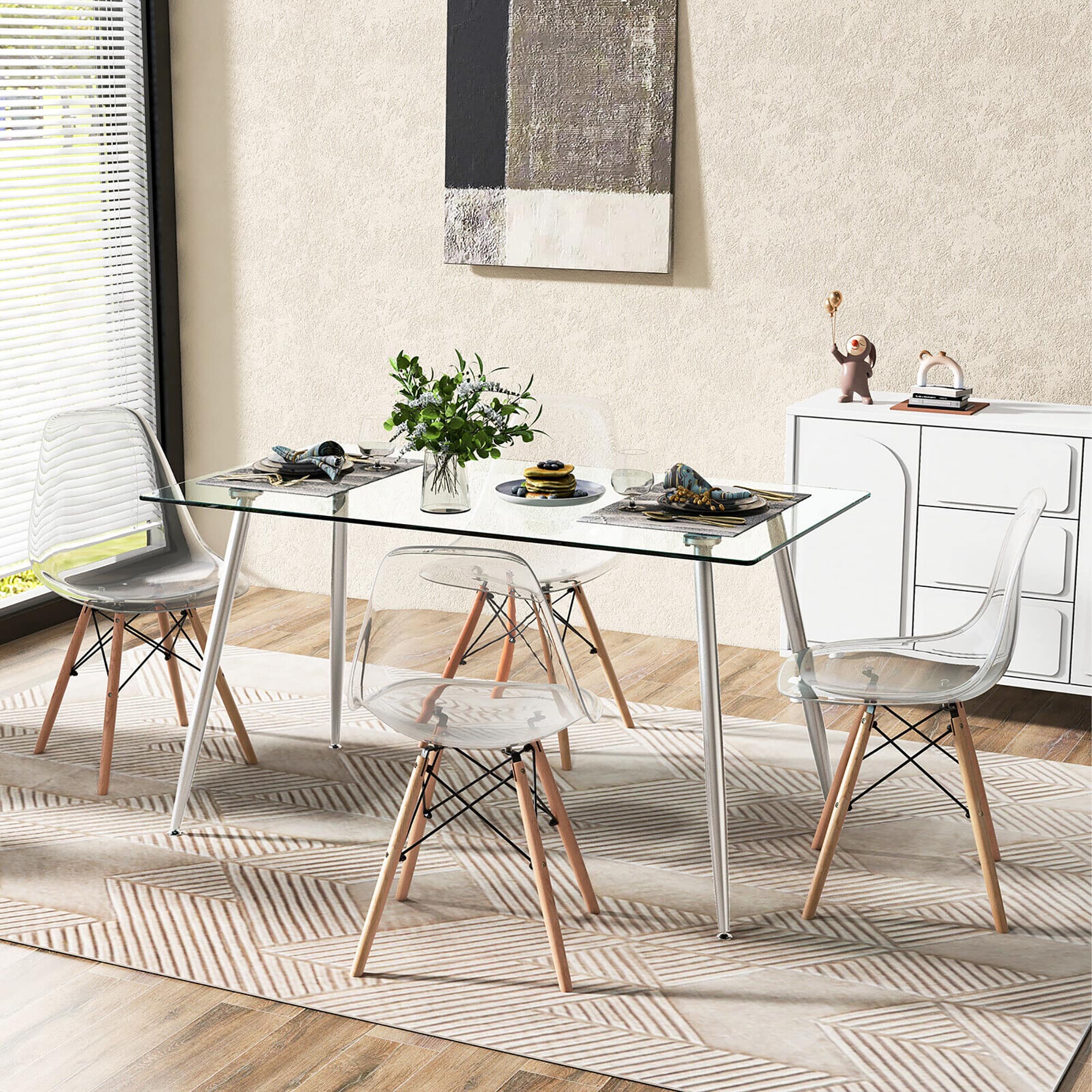 Gymax Modern Glass Dining Table Rectangular Dining Room Table W