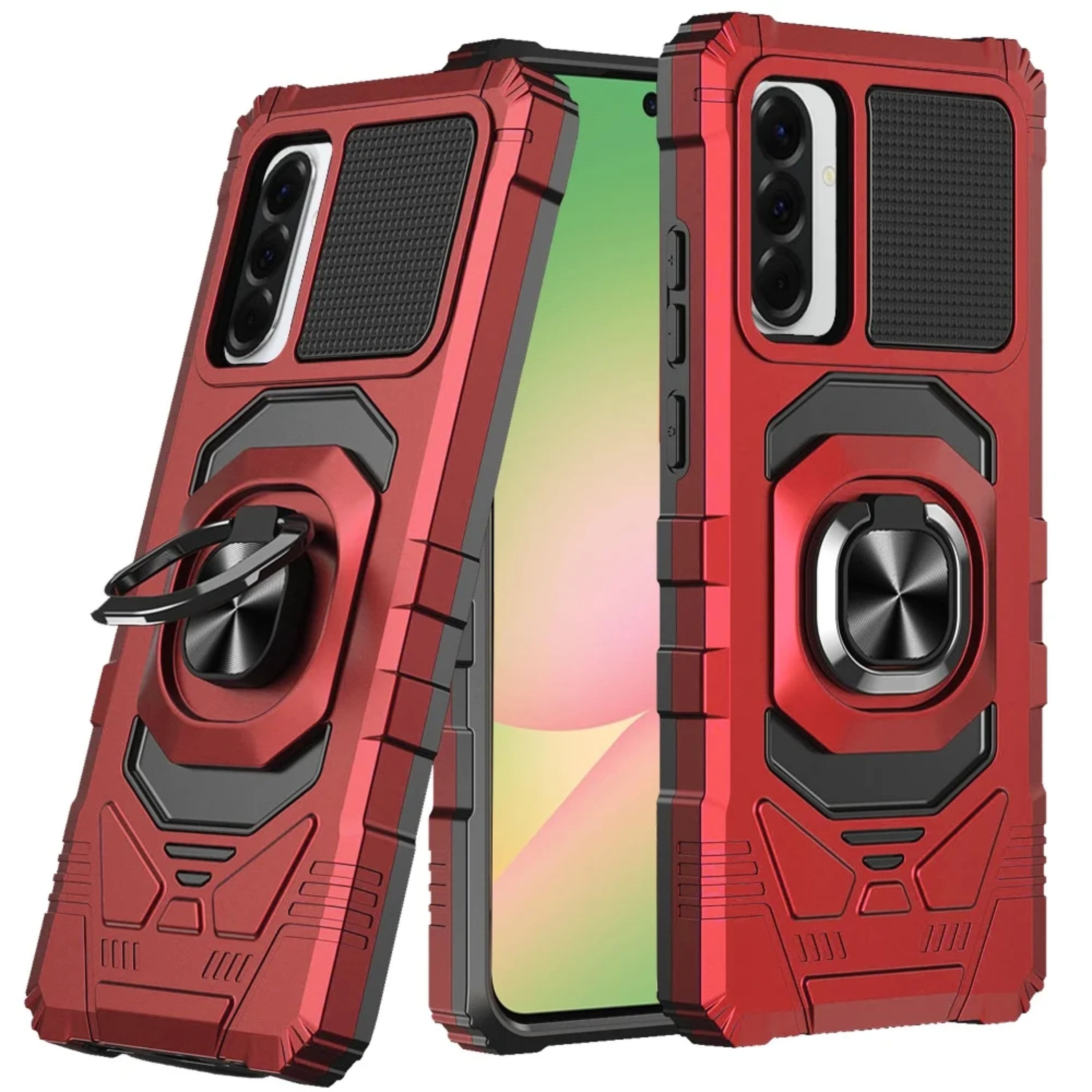 Kitcheniva - Shockproof Dual Layer Phone Case With Ring Stand Tempered Glass For Samsung Galaxy A57 5G - Red