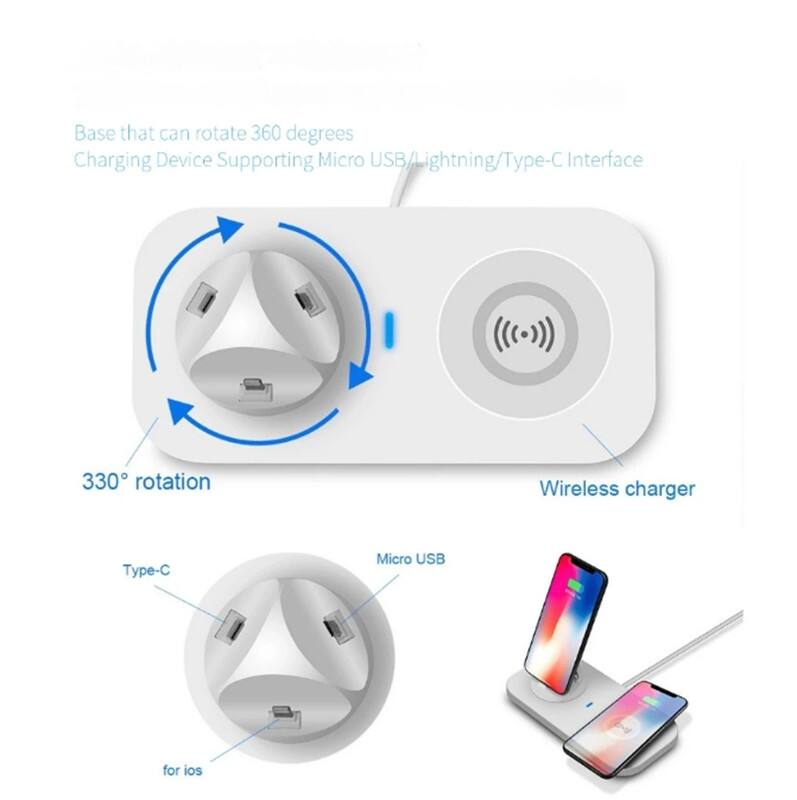 Base that can rotate 360 degrees  
Charging Device Supporting Micro USB/Lightning/Type-C Interface  
330° rotation  
Wireless charger  
Type-C  
Micro USB  
for ios
