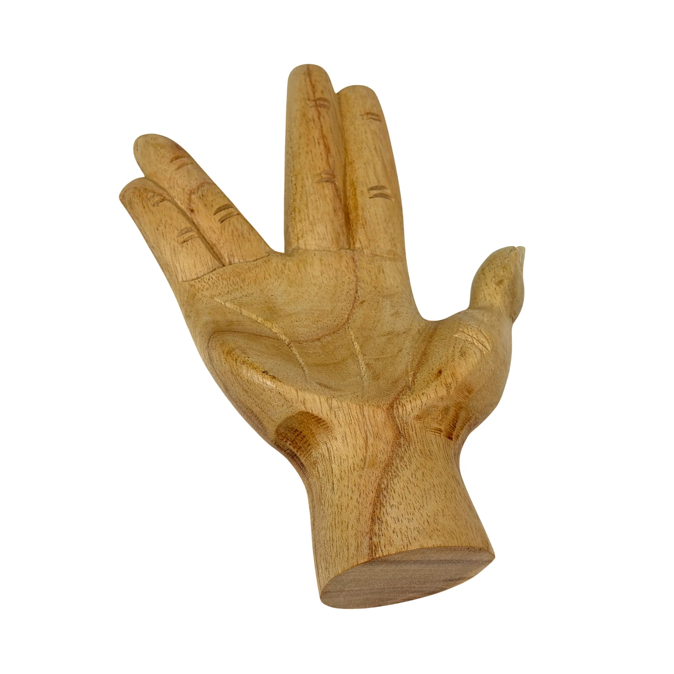 Alt View 2. Zeckos - Split-Finger Hand Sculpture Carved Natural Albesia Wood 7.75 Inch Tabletop - Natural.