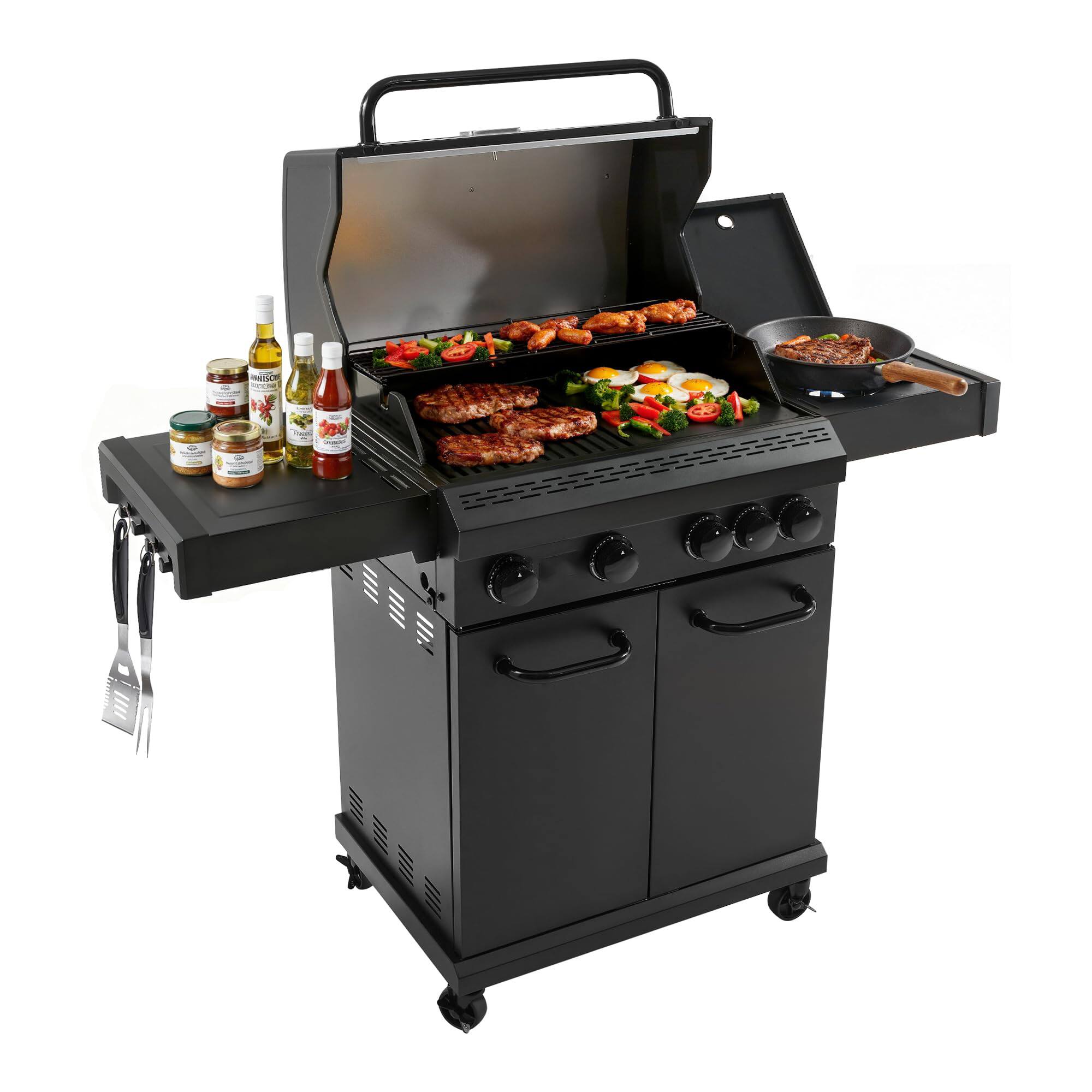 Front. GlowWise - 50K BTU Heavy Duty 4-Burner Propane Grill with Side Burner & Cast Iron Grates/Griddle for Backyard BBQ - Blank.
