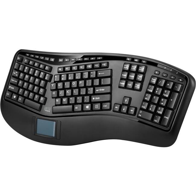 Adesso - 2.4GHz Wireless Ergonomic Touchpad Keyboard - Wireless Connectivity - RF - 30 ft - 2.40 GHz - USB Interface - 105 - Black