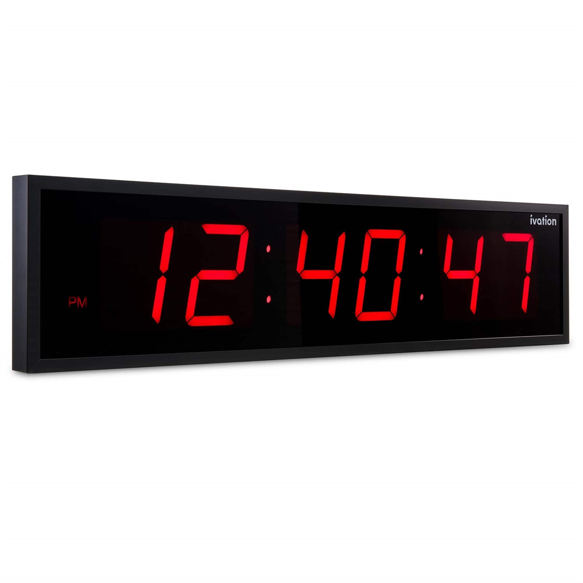 Ivation - Large Digital Clock, 36" Led Wall Clock with 6-Level Brightness & Mounting Hardware - Red