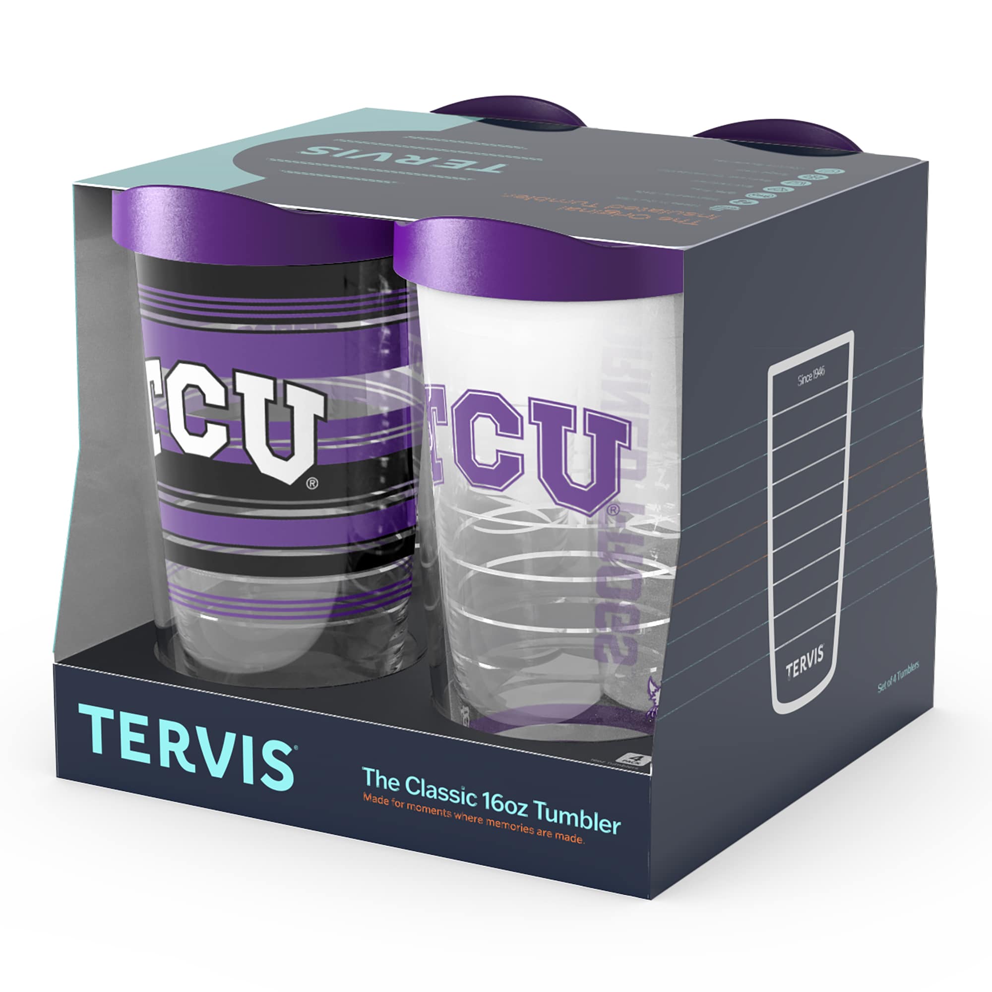 TERVIS  
The Classic 16oz Tumbler  
Made for moments where memories are made  

CU  
TERVIS  

Since 1946  

TERVIS  
The Classic 16oz Tumbler  
Made for moments where memories are made