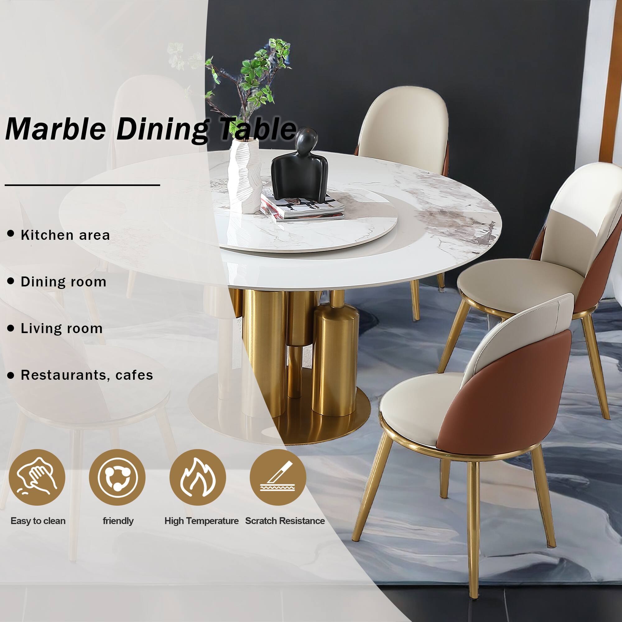 Marble Dining Table

- Kitchen area
- Dining room
- Living room
- Restaurants, cafes

- Easy to clean
- friendly
- High Temperature
- Scratch Resistance