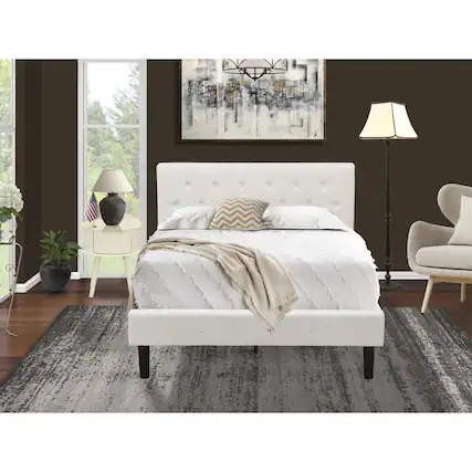 Front. East West Furniture - NL19F-1GO05 2 Piece Bedroom Set - 1 Full Size Bed White Velvet Fabric Headboard and 1 Night Stand - White Finish - White Velvet.