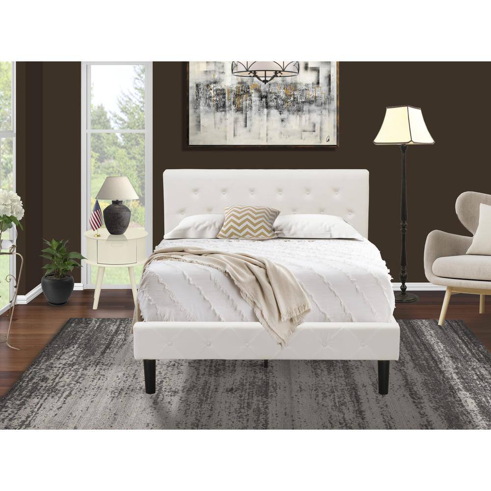 Front. East West Furniture - NL19F-1GO05 2 Piece Bedroom Set - 1 Full Size Bed White Velvet Fabric Headboard and 1 Night Stand - White Finish - White Velvet.