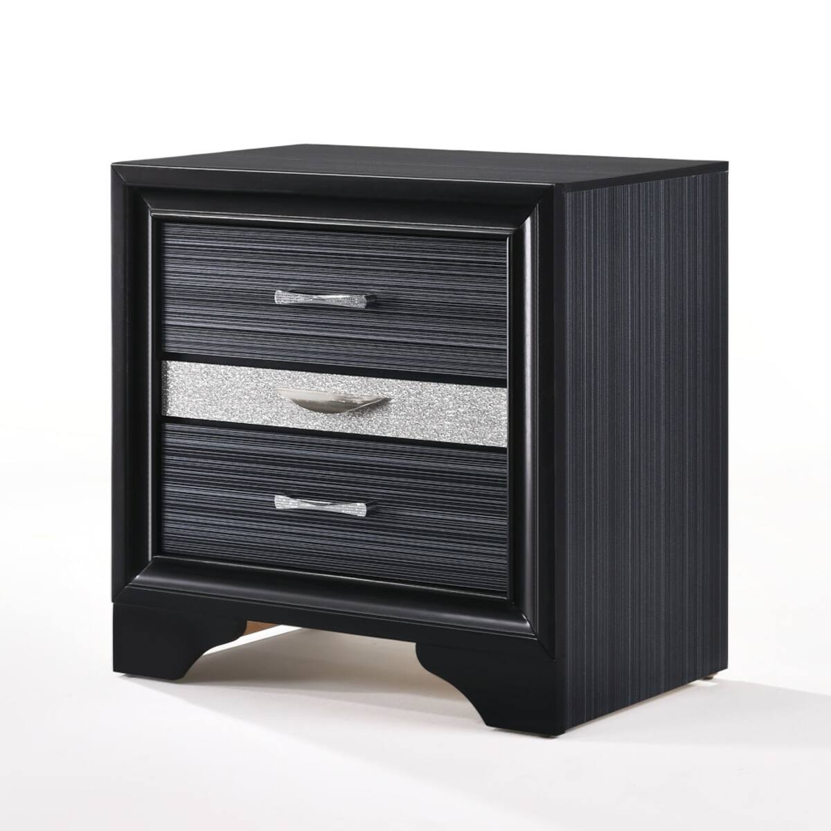 Alt View 1. Loheer - Loheer Black Nightstand with Drawers and Felt Lined Jewelry Storage - Black.