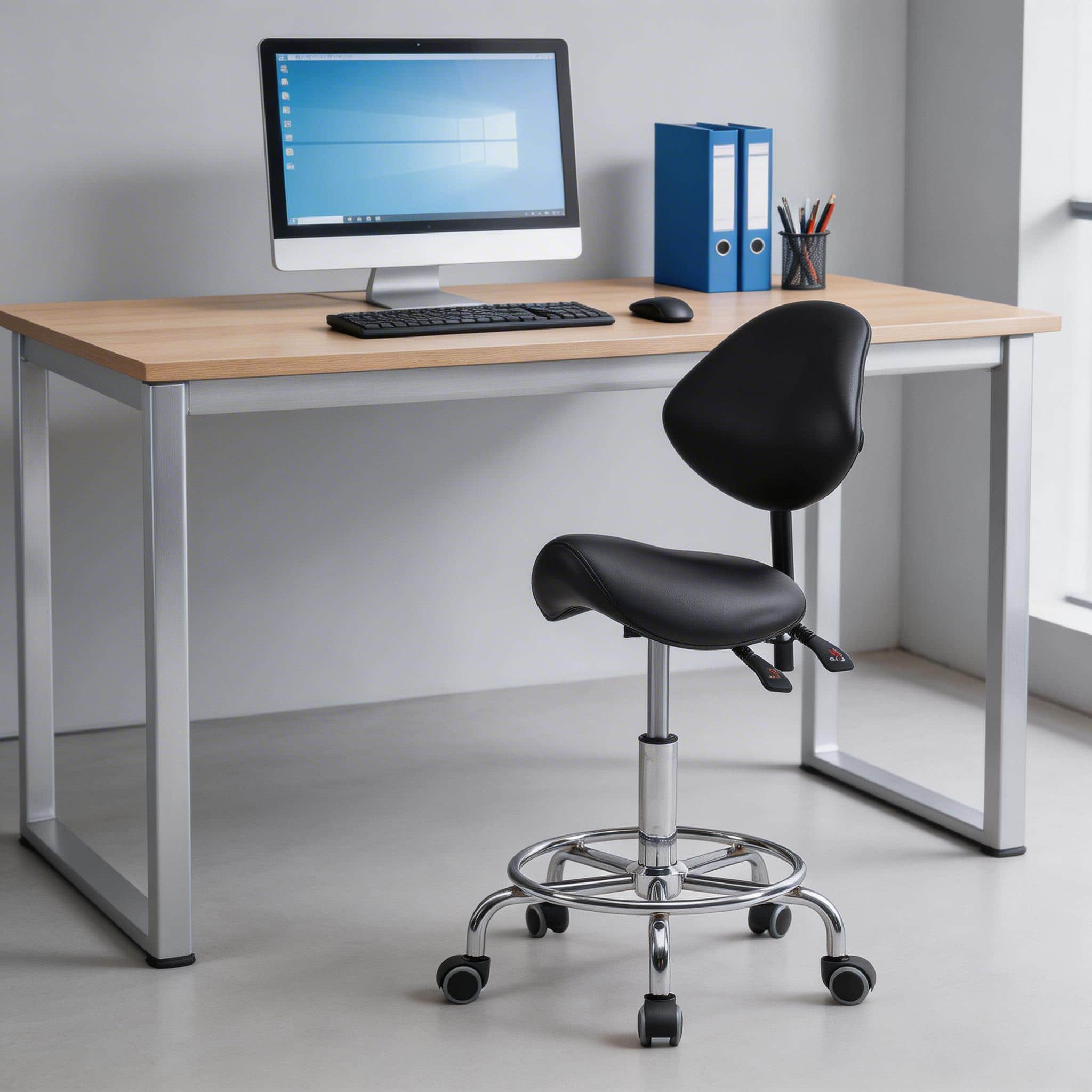 Forest'nSky - Saddle Office Desk Chair with Backrest Swivel Hydraulic Ergonomic Tilt Seat Chair - Black