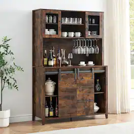Acekool - Kitchen Storage Cabinet Farmhouse Bar Cabinet for Dining Room, Bathroom, Entryway - Brown