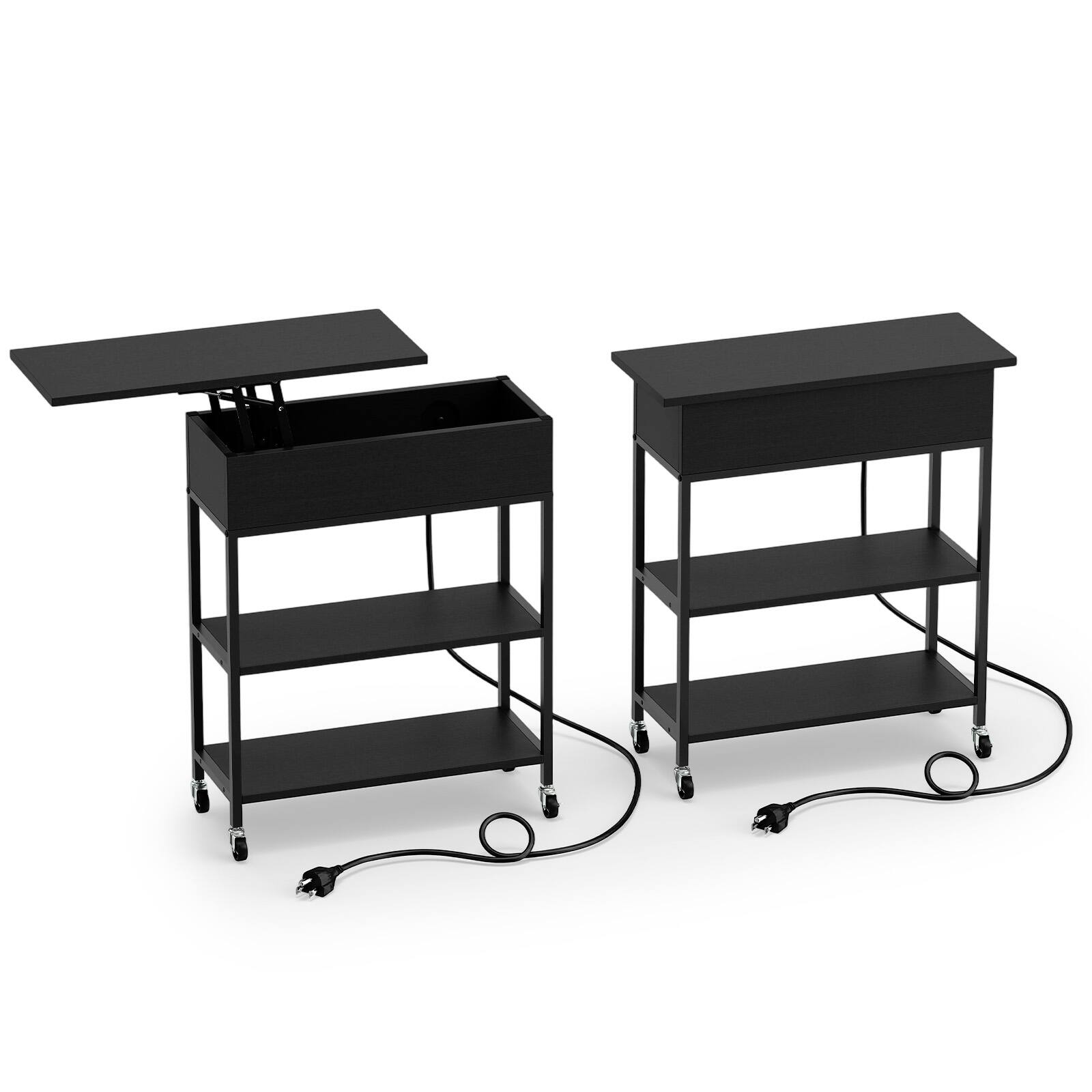 Alt View 9. Gymax - Gymax 2PCS Rolling Lift Top End Table w/ Charging Station Hidden Compartment - Black.