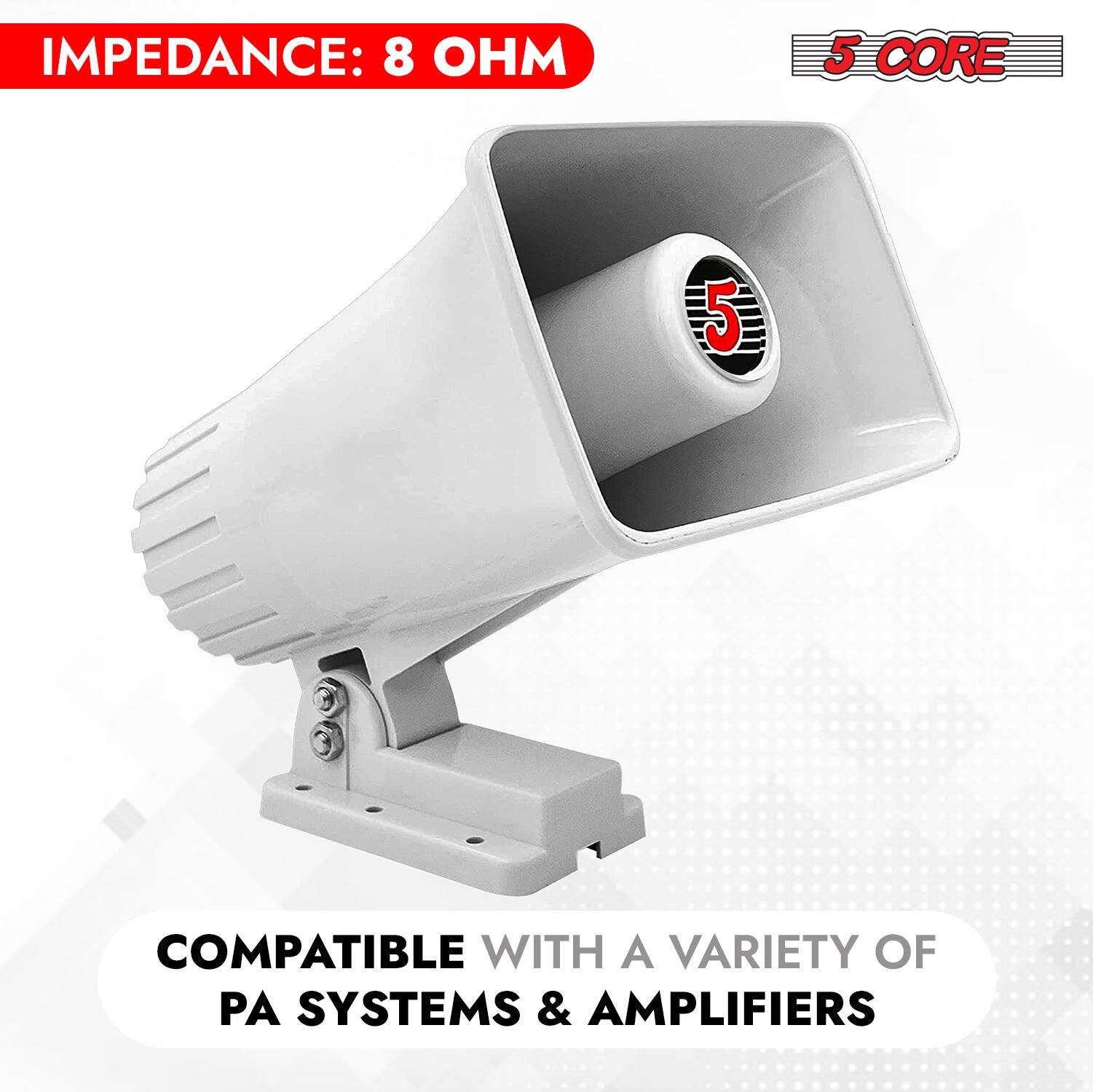 IMPEDANCE: 8 OHM

5 CORE

COMPATIBLE WITH A VARIETY OF PA SYSTEMS & AMPLIFIERS