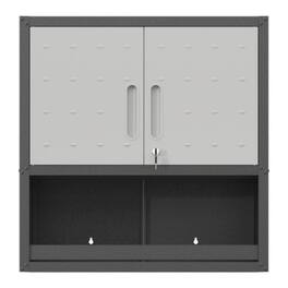 ALEXOUN - Metal Wall-Mounted Tool Storage Cabinet - with Locking Door, 1 Shelf & 1 Open Drawer, for Garage, Office, Warehouse - Gray