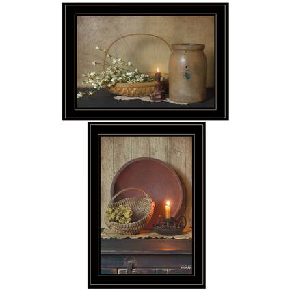 Front. TinyHomie - Candle Light Flowers 2 Piece Vignette By Susie Boyer Ready to Hang Framed Print Black Frame.
