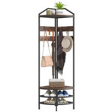 Front. Homcom - Hall Tree, Industrial 4-Tier Coat Rack with Shoe Storage, 8 Movable Hooks and 2 Shelves for Hallway - Rustic Brown.