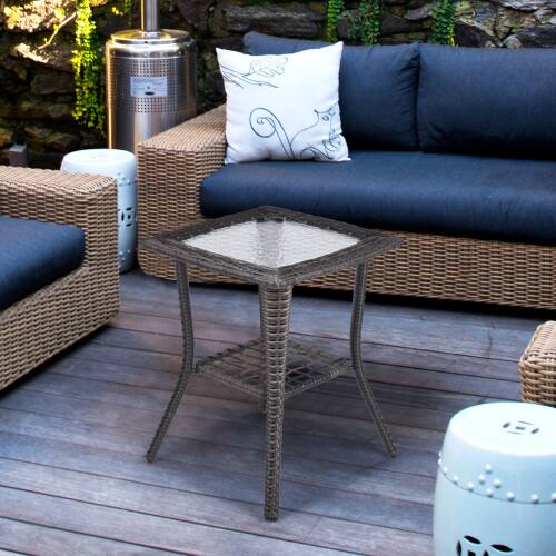 Alt View 9. Winado - 18in Wicker Side Table Rattan End Table with Glass Top for Outdoor Indoor Garden - Grey.