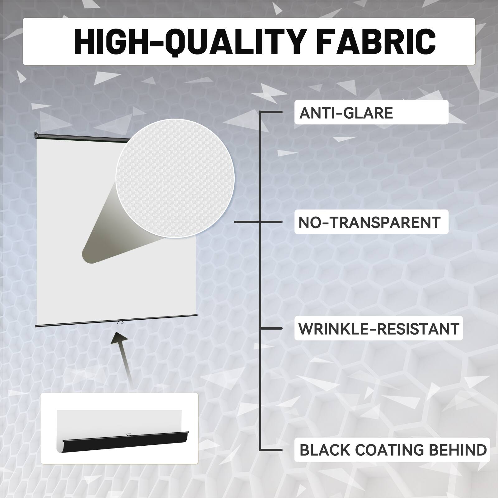 HIGH-QUALITY FABRIC
ANTI-GLARE
NO-TRANSPARENT
WRINKLE-RESISTANT
BLACK COATING BEHIND