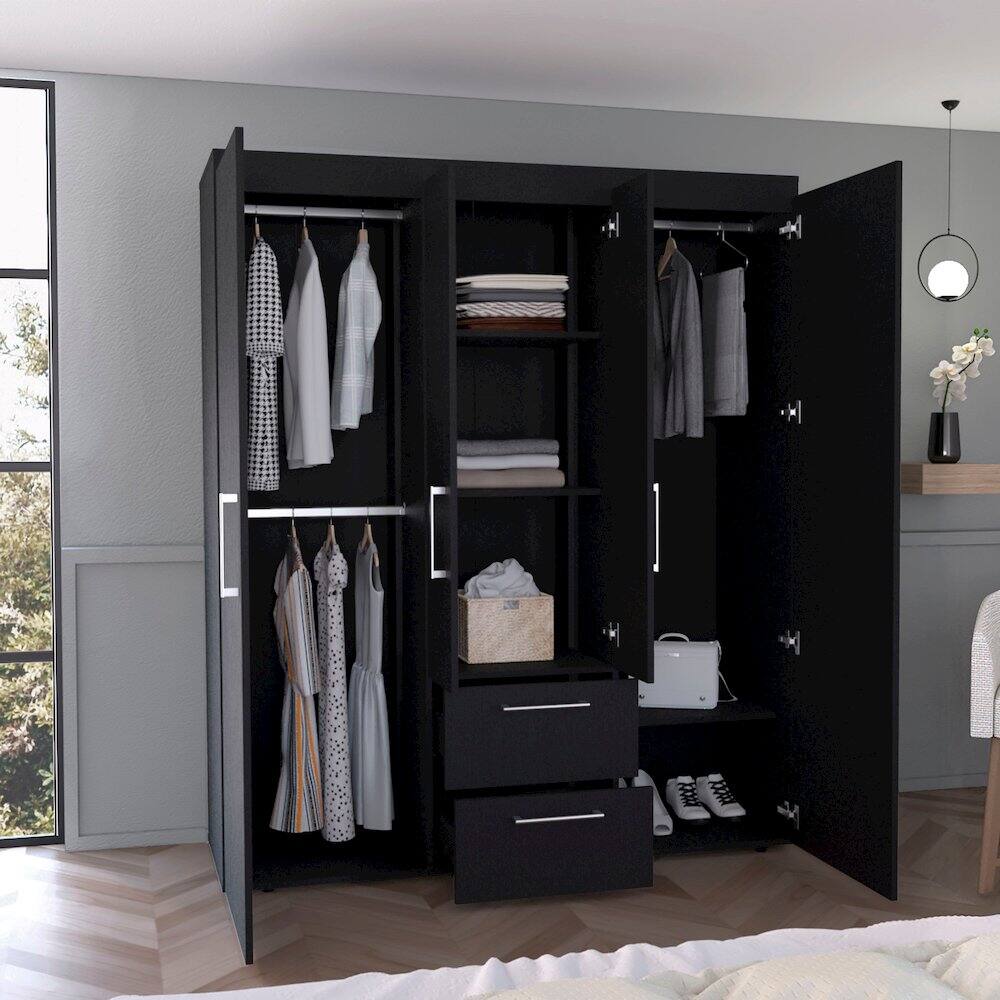 Alt View 2. TuHome - Bariloche 4-Door Armoire Black MDF - Black.