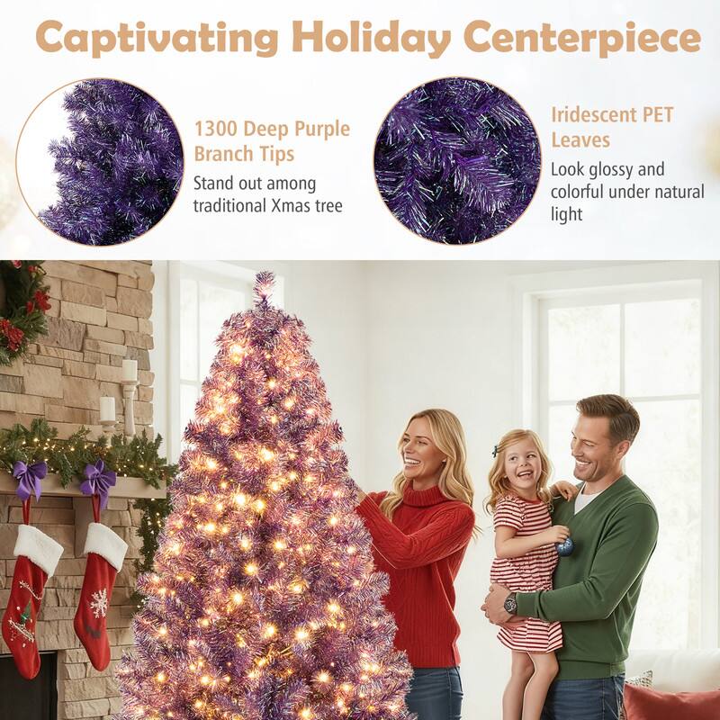 Captivating Holiday Centerpiece

1300 Deep Purple Branch Tips
Stand out among traditional Xmas tree

Iridescent PET Leaves
Look glossy and colorful under natural light