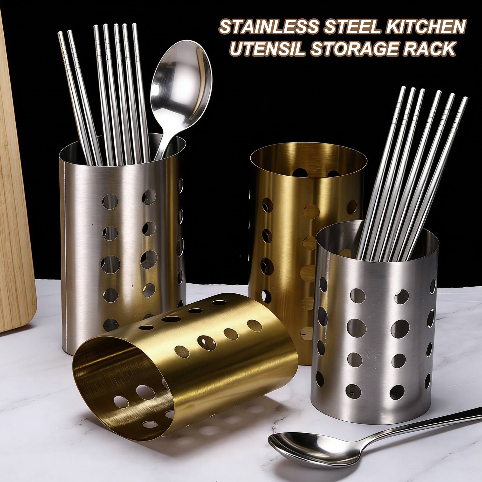 STAINLESS STEEL KITCHEN UTENSIL STORAGE RACK