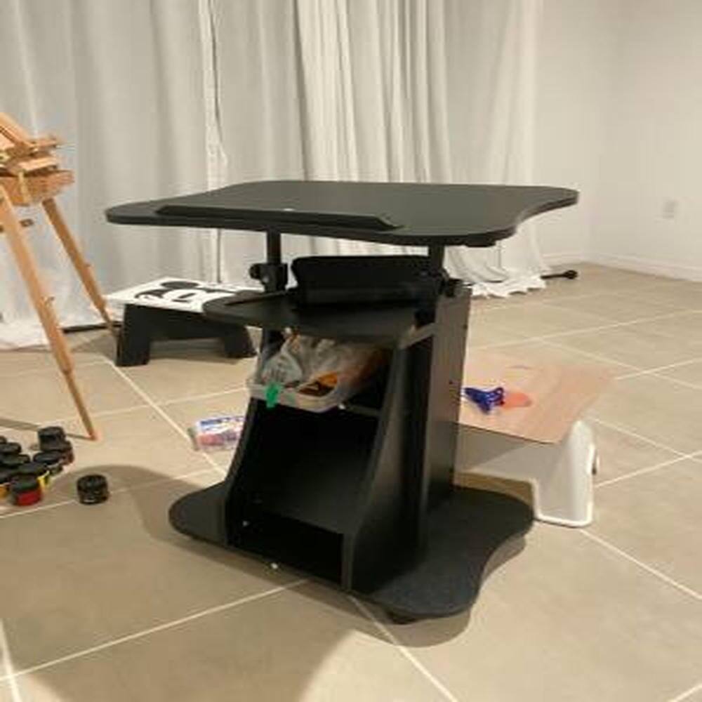 Alt View 1. Pefilos - Adjustable Mobile Standing Desk Cart with Tilt Desktop & Cabinet-White, Office Furniture, Desk - White.